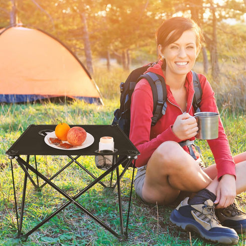 Small Folding Camping Table with 2 Cup Holders & Carry Bag, Rollup Beach Table for Outdoor Cooking, Picnic, and Party