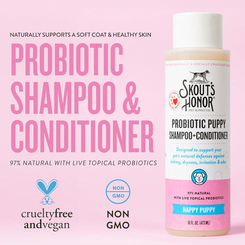 Skout's Honor Probiotic Pet Shampoo & Conditioner 16oz with Avocado Oil & Omega-3s, 97% Natural, Cruelty-Free