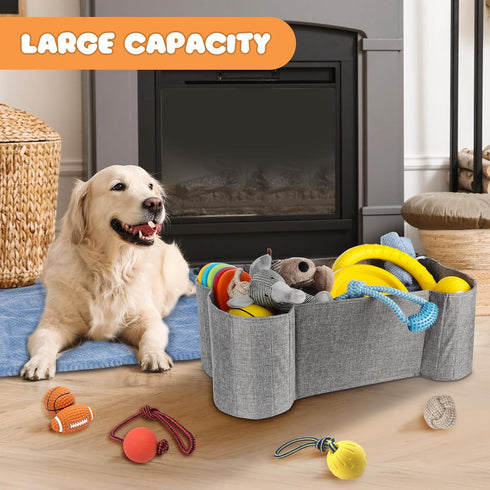 Large Dog Toy Basket, Bone Shape Dog Toy Box, Foldable Fabric Basket for Pet Toys, 2 Pack