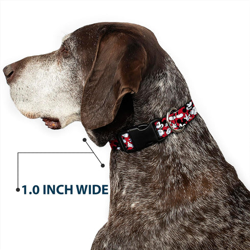 Buckle-Down Plastic Clip Collar - Mickey Mouse Poses Scattered Red/Black/White, 1" Wide, Fits 9-15" Neck, Small