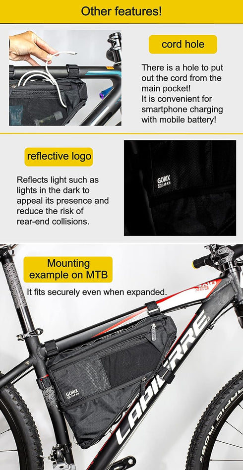 GORIX Expandable 3.5L Bike Triangle Frame Bag, Waterproof Cycling Top Tube Bag