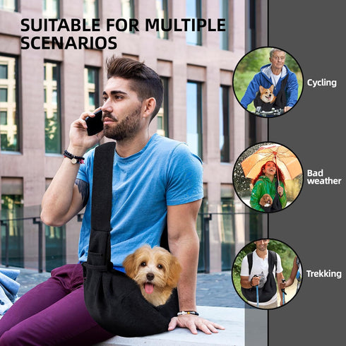 Reversible Dog Carrier Sling, Puppy Purse with Storage Pocket, Hands-Free Carrier for Small Dogs and Cats, Travel