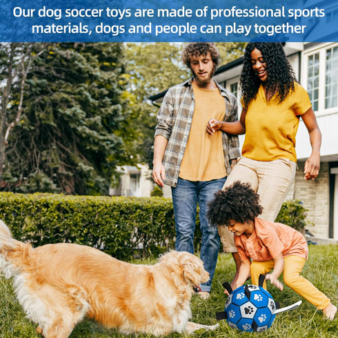Dog Ropes Toys Soccer Ball with Straps - Interactive Tug of War Toy, Durable Water Toy for Medium & Large Dogs - Blue &