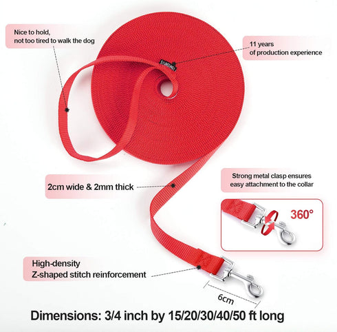 15ft to 50ft Dog/Puppy Obedience Recall Training Agility Lead, Great for Training, Play, Camping, or Backyard (30 Feet,