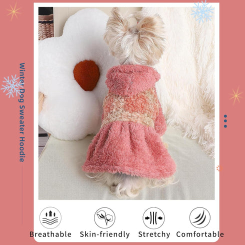 Dog Sweaters for Small Dogs, Winter Hoodie Sweater Fleece Outfit for Chihuahua Yorkie Teacup, Cute Cat Apparel