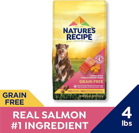 Nature's Recipe Grain Free Salmon, Sweet Potato & Pumpkin Dry Dog Food, 4 lb. Bag