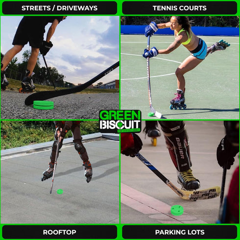 Green Biscuit Hockey Pucks 2 Pack, Green and Pink Passer Street Pucks with Free GB Sticker