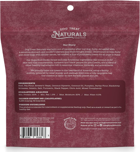 10oz Dog Treat Naturals Superfood Sticks, Beef & Pumpkin, Bag | Dog Chew Sticks | All-Natural, Pet Training Treats |