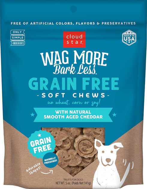 Cloud Star Wag More Bark Less Soft Chews, Grain Free Dog Treats, Cheddar Cheese, 5 oz Bag