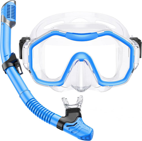 Snorkeling Gear for Kids, Snorkel Set for Ages 6-14, 180° Panoramic Wide View Mask Set for Breathing Freely