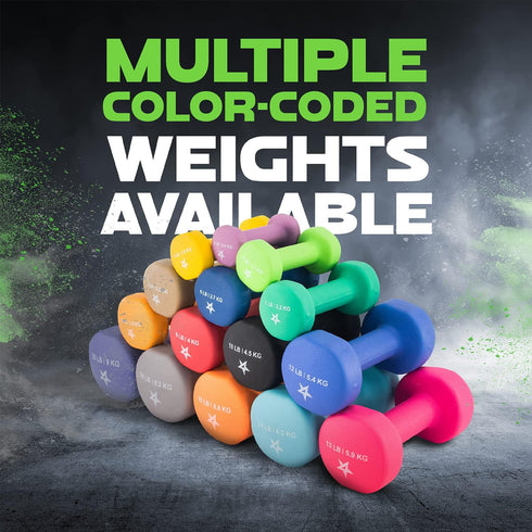 Neoprene Coated Dumbbell Hand Weight Sets of 2 by Yes4All - Multiple Weights, 15 Colors, Anti-roll, Hexagon Shape