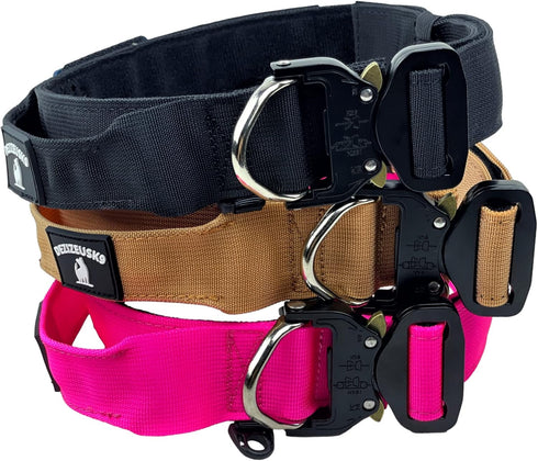 Tactical Dog Collar with Handle - Heavy Duty 1.5 Inch Wide Collar for Large Dogs with Quick Release Metal Buckle