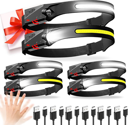 Rechargeable Headlamp 6 PCS - 230° Beam Headlamp for Adults with 6 Modes, Motion Sensor, Lightweight Flashlight for
