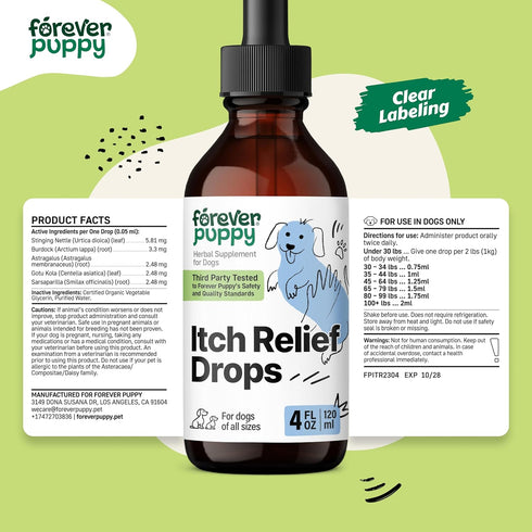 Itch Skin Relief for Dogs - Nutritional Drops for Dry Itchy Skin with Soothing Gotu Kola, 4 oz