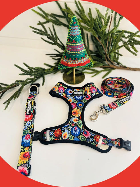 Lucky Love Dog Collars, Vivid Floral Design for Large Female Dogs, Blackbird, Large