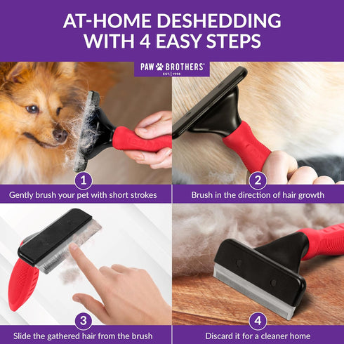 Paw Brothers Deshedding Tool, Professional Brush for Dogs and Cats, Fur Removal for Medium & Long Pet Hair