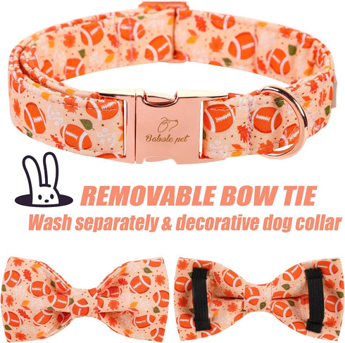 Fall Boy Dog Collar - Orange Maple Leafs Rugby Bow Tie Collar with Safety Metal Buckle for Small, Medium, Large Dogs