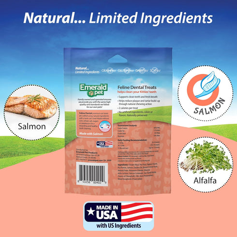 Feline Dental Treats, Grain Free, Salmon Treats, 3 oz, Natural Dental Treats for Cat Teeth and Breath