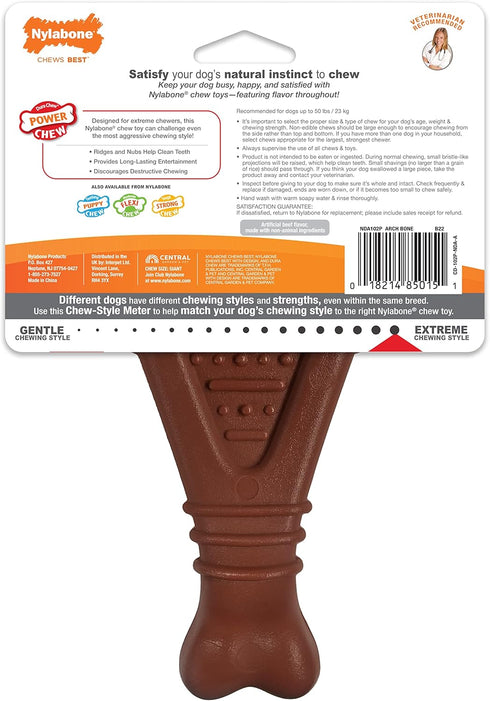Nylabone Arch Bone Dental Power Chew Toy for Dogs - Dog Toys for Aggressive Chewers, Large (Up to 50 lbs), 1 Count