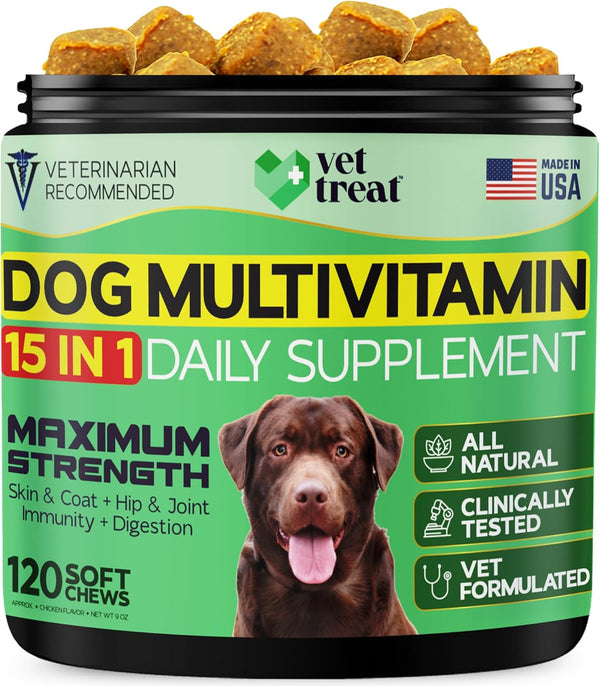 VET TREAT Dog Multivitamin Chewable with Glucosamine & Salmon Oil Made USA