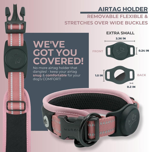 Airtag Dog Collar - Premium Adjustable Holder, Heavy Duty Reflective No Chafing Air Mesh Padded Quick Release