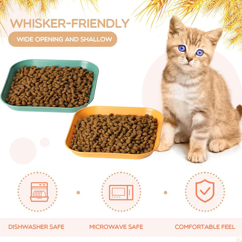 Cat Bowls, 6 inch Cat Food Bowl, 4Pcs Whisker Fatigue Free Dishes, Shallow Bowls for Indoor Cats