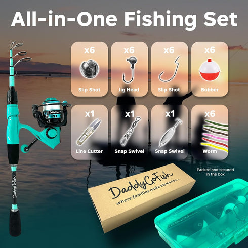Spinning Fishing Rod and Reel Combo Set with Tackle Box, Kids Fishing Pole, Carbon Fiber Telescopic Fishing Rod Kit