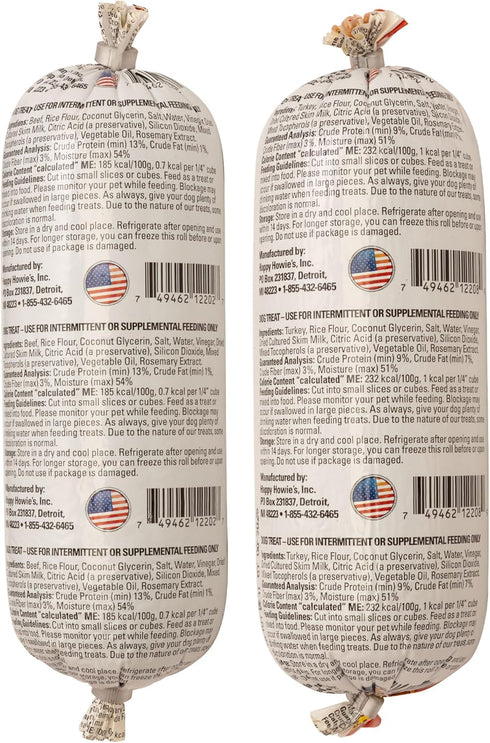 12 Oz (Pack 2) Happy Howie's Soft Meat Roll Treat - Dog Food Rolls, High Protein, Natural Ingredients, for All Dogs