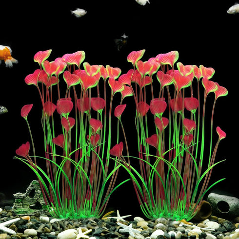 MyLifeUNIT 2 Pack Aquarium Plants, Tall Plastic Fish Tank Decorations, 15.75 Inches (Pink)