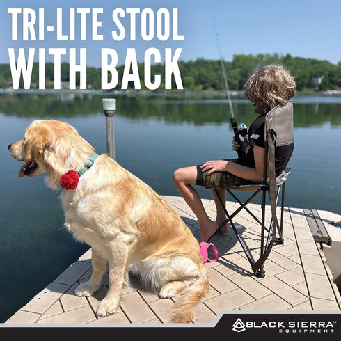 225 LBS Black Sierra Tri-Lite Stool with Back Lightweight, Folding Chair, for in the Hunting Blind, Camping