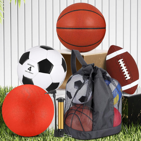 4 Set Deekin Pcs Sport Balls for Kids Teens, Include Official Size Basketball Soccer Football Playground Ball and Pump