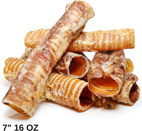 (7" 16 OZ) Dog Chews Beef Trachea Dog Treat Chew Made in USA. Grass Fed Farm-Raised American Beef. Glucosamine Rich