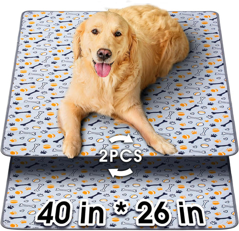 Hompet Washable Pee Pads for Dogs, 40"x26", 2-Pack Thick Heavy Absorbency Reusable