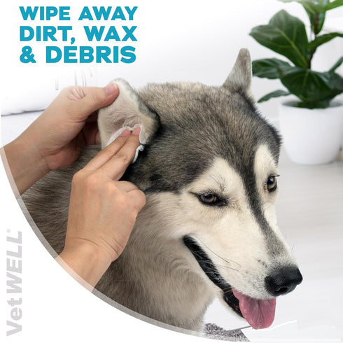 EarWELL by VetWELL Dog Ear Wipes - 100 Count Otic Cleaning Wipes for Infections and Controlling Ear Odor