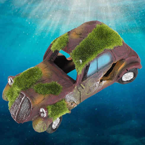 Fish Tank Resin Old Car Decoration, 14X6.5X5 Cm Aquarium Landscape Ornament (Flocking Classic Car)