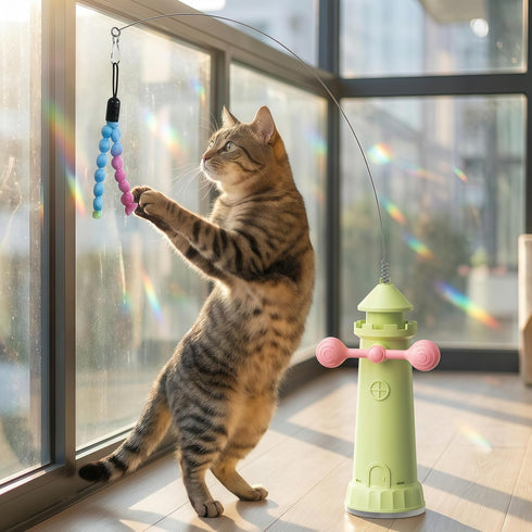 2 Interactive Cat Toy for Indoor Cats, Suction Cup Cat Wand Toy with Play Modes, Self-Play Enrichment Cat Toy, Enhanced