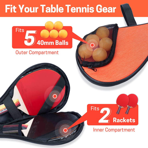 VISEMAN Table Tennis Racket Cover, Portable Waterproof Paddle Case for 2 Paddles and 5 Balls