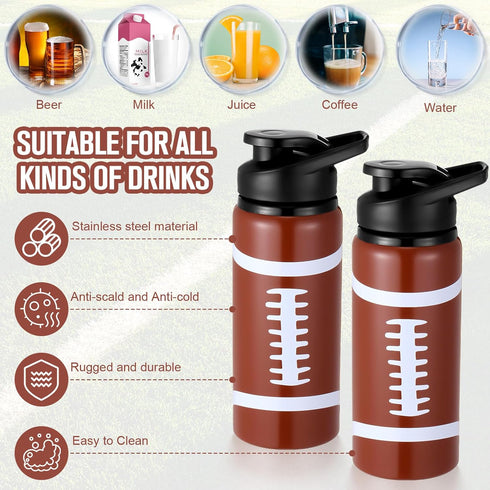 Honeydak 12 Pack Football Water Bottles, 20 oz Metal Travel Bottles with Snap Lid for Kids