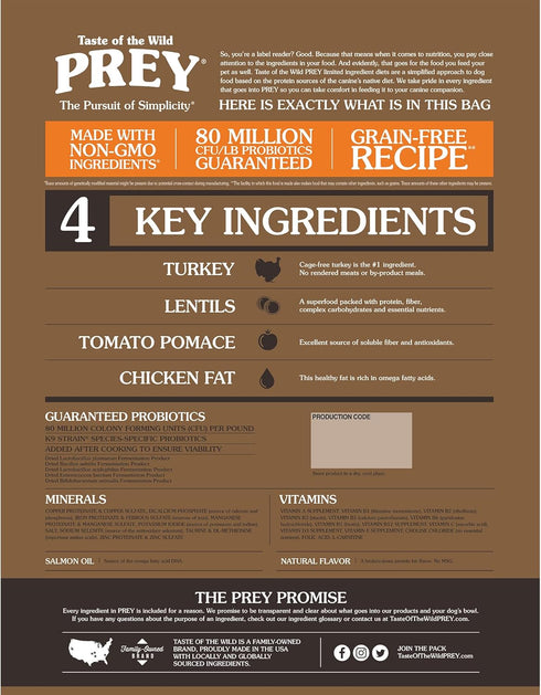 Taste of the Wild Prey Real Meat High Protein Turkey Limited Ingredient Dry Dog Food, Grain-Free Recipe, 8lb