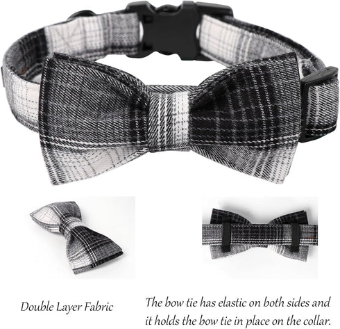 Lionet Paws Dog and Cat Collar with Bowtie, Adjustable Grid Collar with Plastic Buckle for Small Pets