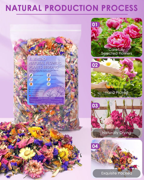 Bissap Natural Flower & Herb Hamster Bedding 300g/10.5oz, Small Animal Habitat Decor for Hamster, Gerbil, Chinchilla