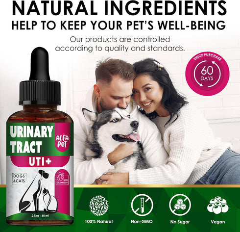 Cat Urinary Tract Infection Treatment with Cranberry, Dog UTI Care for Bladder, 2 Oz Drops for Renal Health