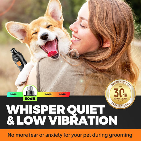 4 3 3-Speed, Trimmers, Whisper Quiet Dog Nail Grinder with LED Lights, Safe & Stress-Free for Sensitive Dogs Cats
