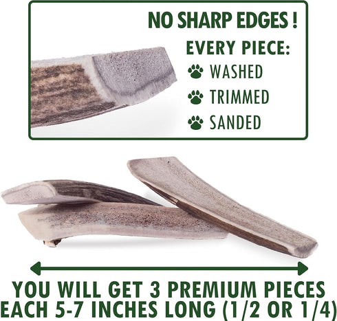 Wildeers Split Elk Antlers for Dogs, Medium 2-Pack, Grade A Antler Chews for Medium and Large Breeds, 5-7" Long