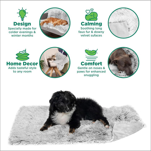 Furhaven Waterproof Throw Blanket for Dogs & Indoor Cats, Washable Shaggy Plush Calming Velvet Blanket, Mist Gray, Large
