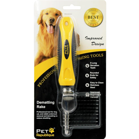 Pet Republique Dematting Tool - Stainless Steel Rake for Dogs and Cats, Knot Out Brush for Long Haired Breeds