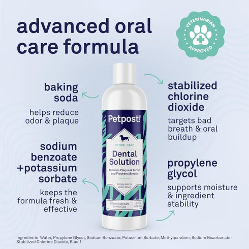 16 oz. Petpost | Dental Solution for Dogs - Water Additive that Eliminates Bad Breath - Dirt, Gunk, and Tooth Buildup