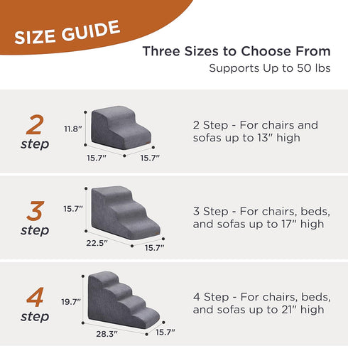 Lesure Dog Stairs for Small Dogs, Ramp for High Beds and Couch, CertiPUR-US Certified Foam, Non-Slip, 2/3/4 Steps