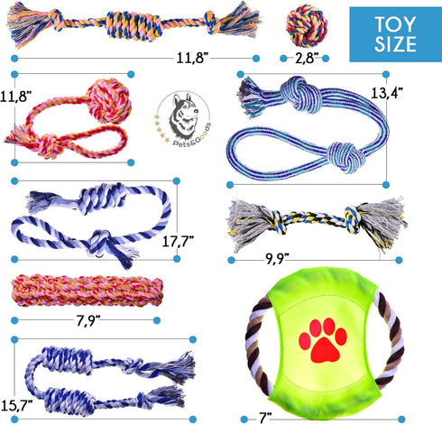 Dog Rope Toy for Active Chewers, Heavy Duty Washable 100% Cotton Chew Toys, Tug of War Toy, Pack of 9 for Small Breeds