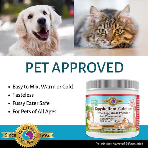 Eggshellent Calcium for Pets - 6 oz Fine Eggshell Powder Supplement for Dogs and Cats, Nourishes Muscles, Joints, and